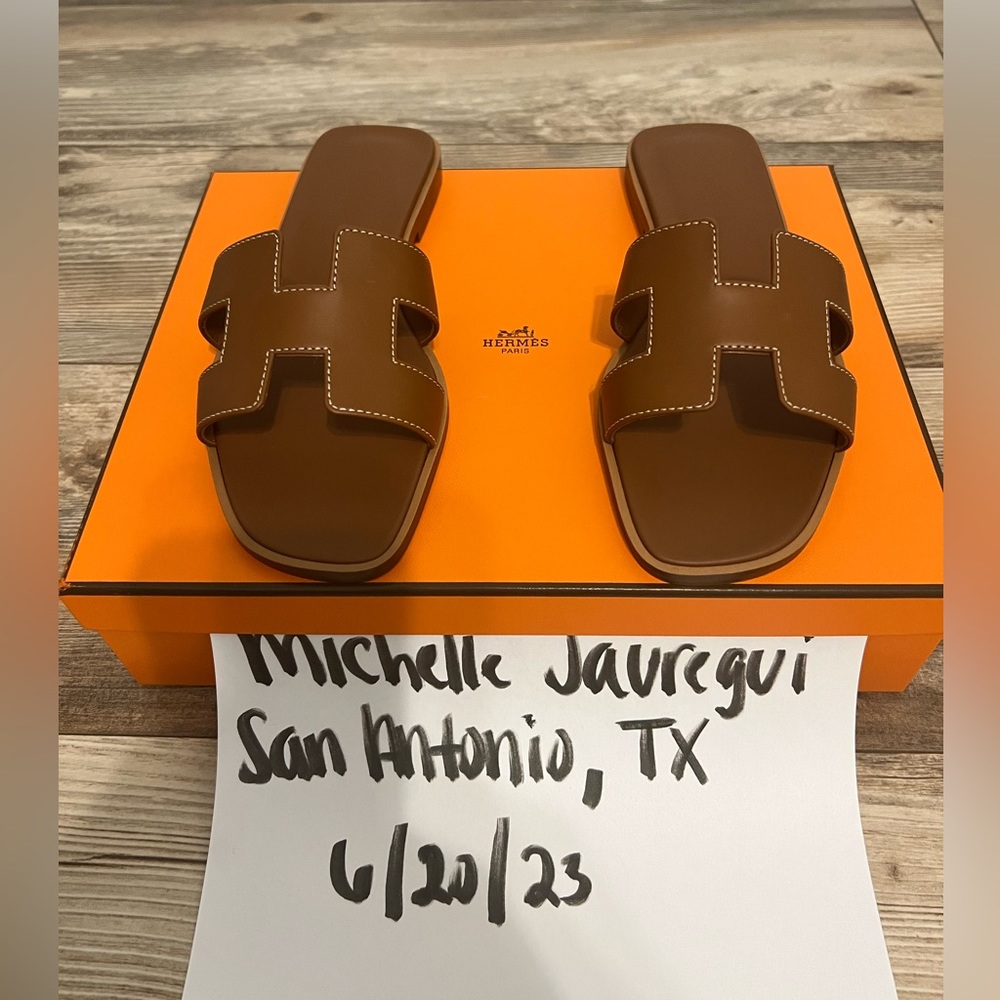 Hermes Oran Sandal in Gold Size 36